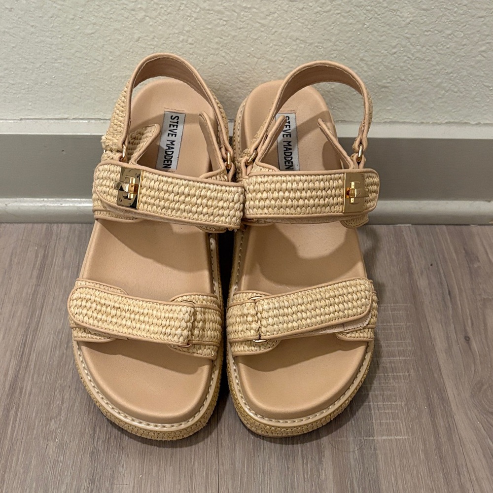 Steve Madden Tan Woven Strap Sandals
